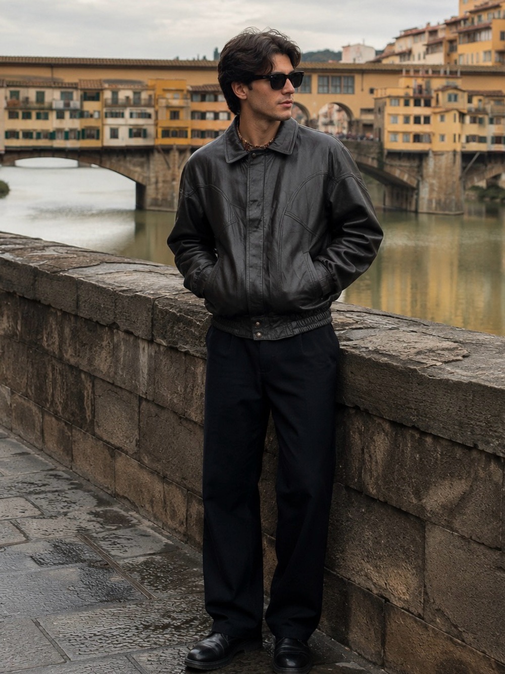 Vera Pelle Men’s Black Italian Leather Bomber Jacket.